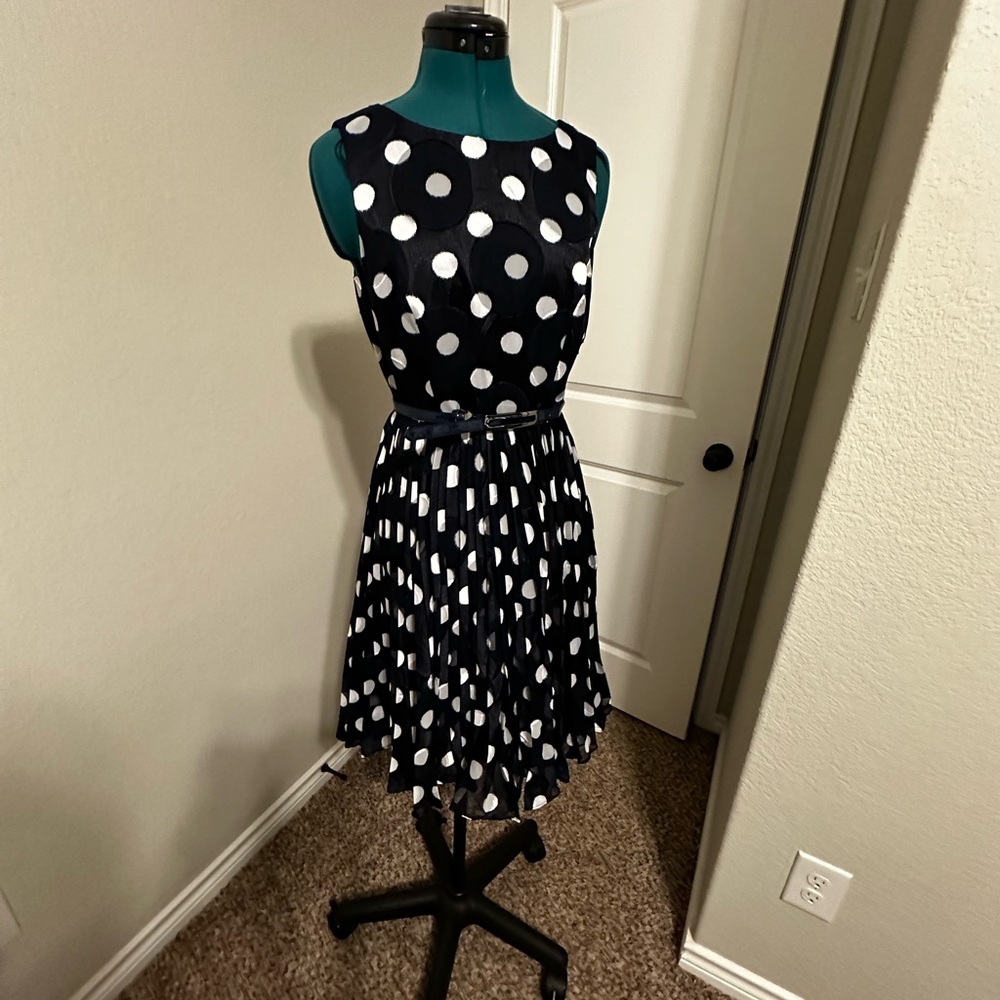Adriana Papell blue polkadot dress size 4